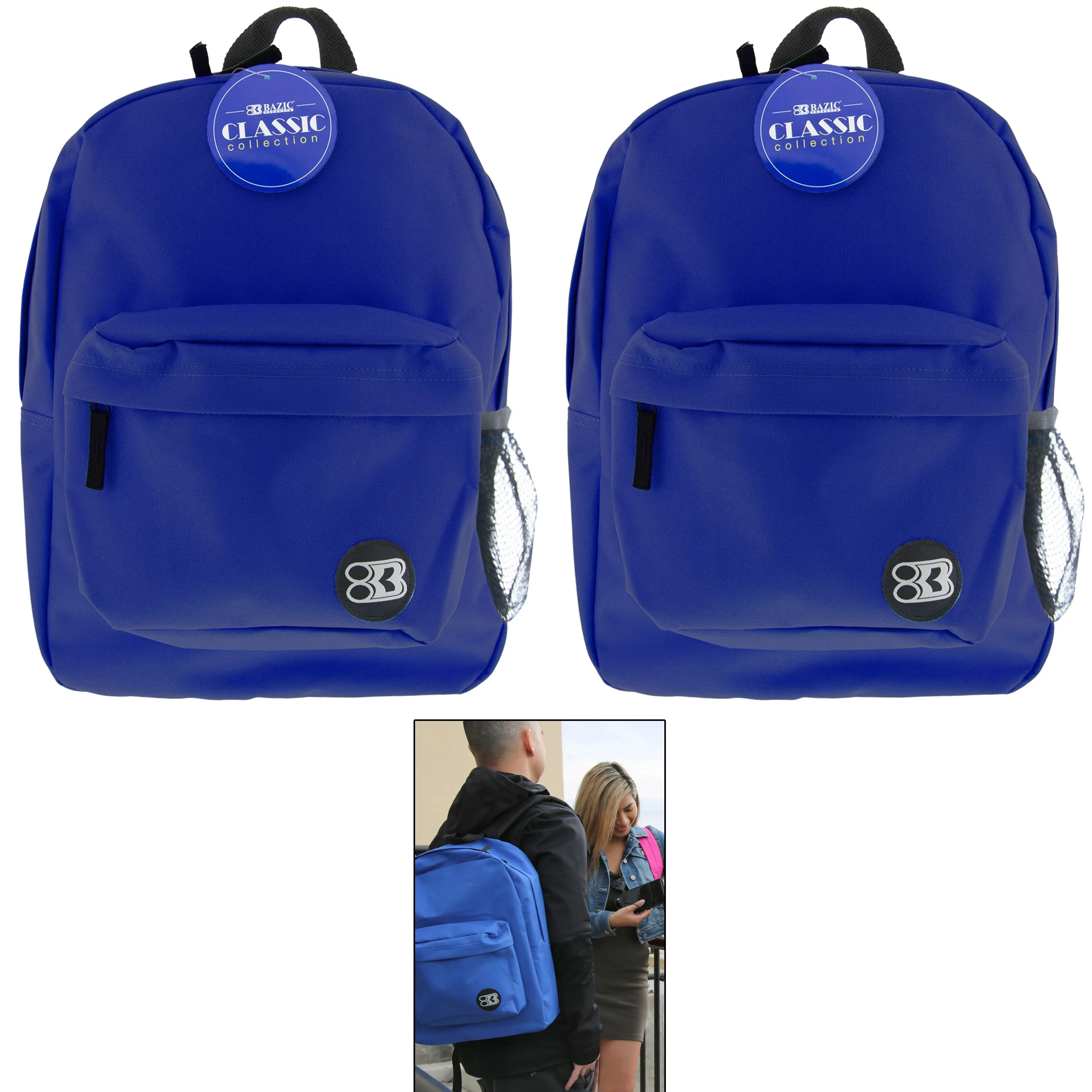 2 Blue Book Bag Backpack Travel Hiking Camping Gym School Sports Back Pack 17"
