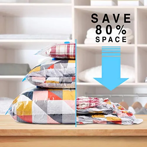 20 Premium Heavy Duty Reusable Vacuum Seal Storage Bags with Free Pump| Waterproof High Strength Double Zip Seal| Travel Space Savers for Clothes Comforters Towels Beddings Blankets| 80% More Space!