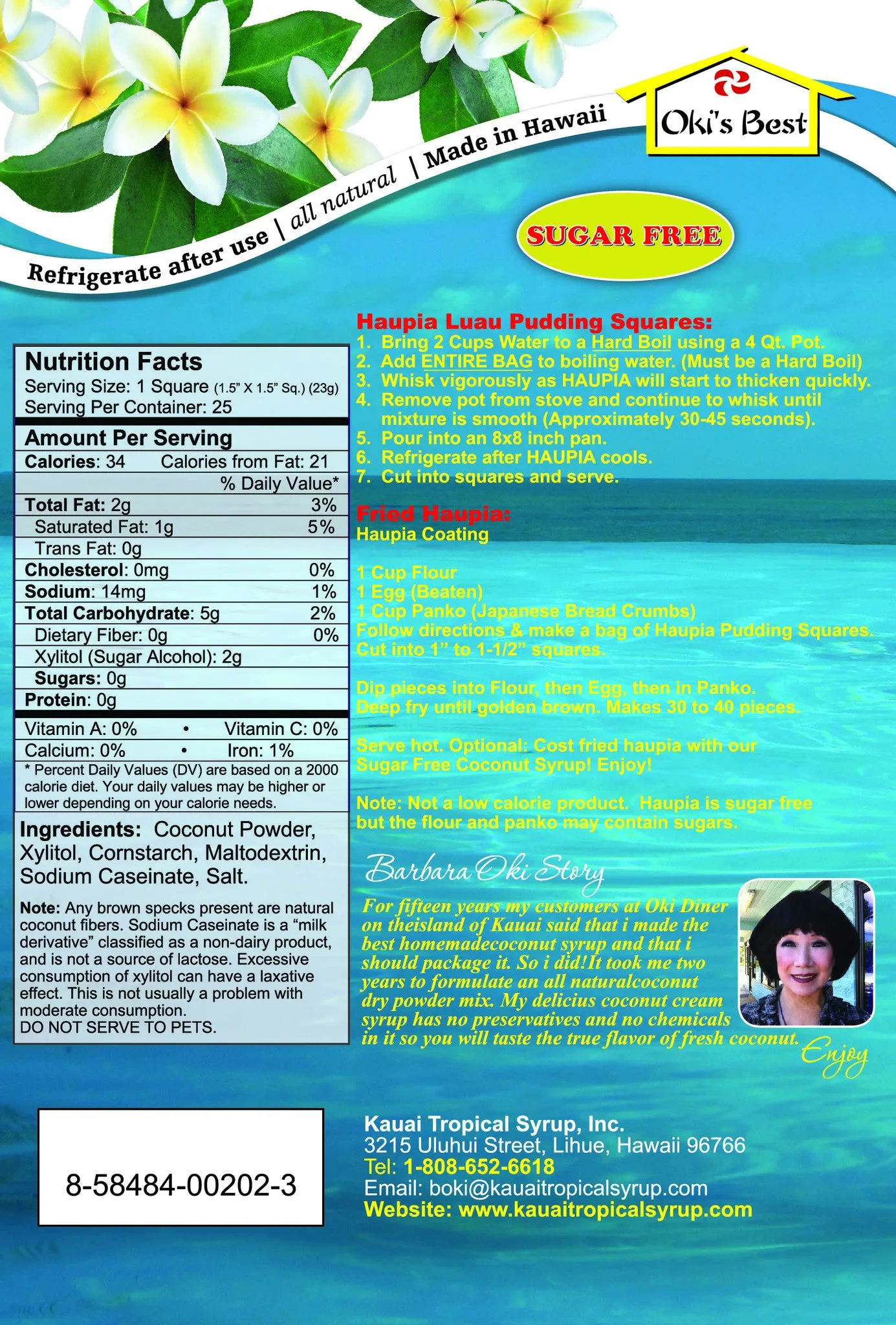 (3 BAGS - EXTRA VALUE PACK, $7.49 EACH) SUGAR FREE HAUPIA MIX (Coconut Pudding Luau Squares)