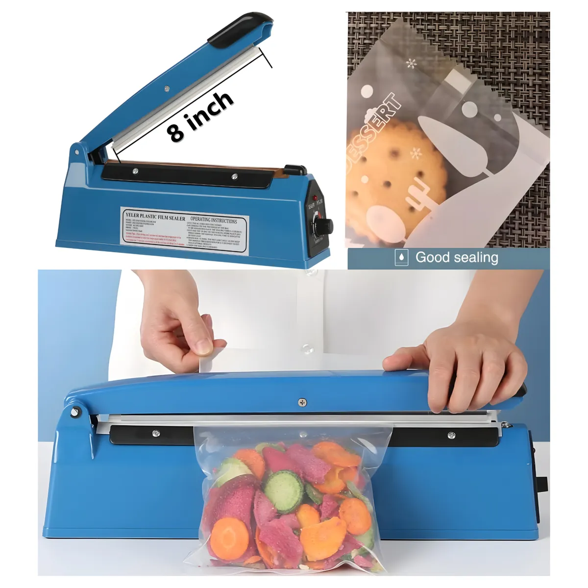8 Inch Impulse Heat Sealer For Plastic Bags With Adjustable Temperature