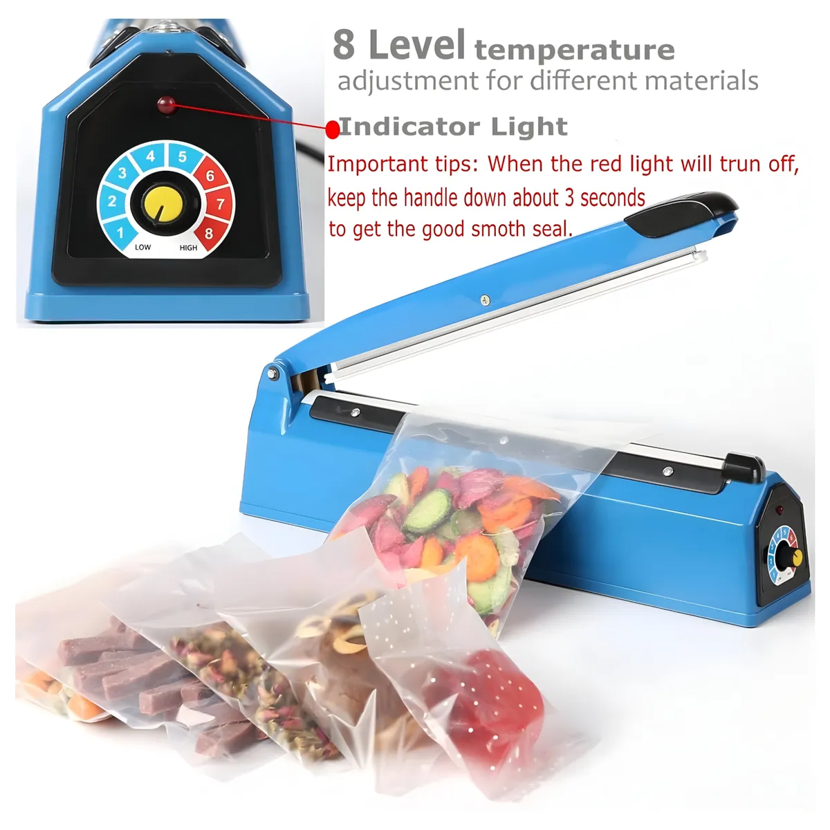 8 Inch Impulse Heat Sealer For Plastic Bags With Adjustable Temperature