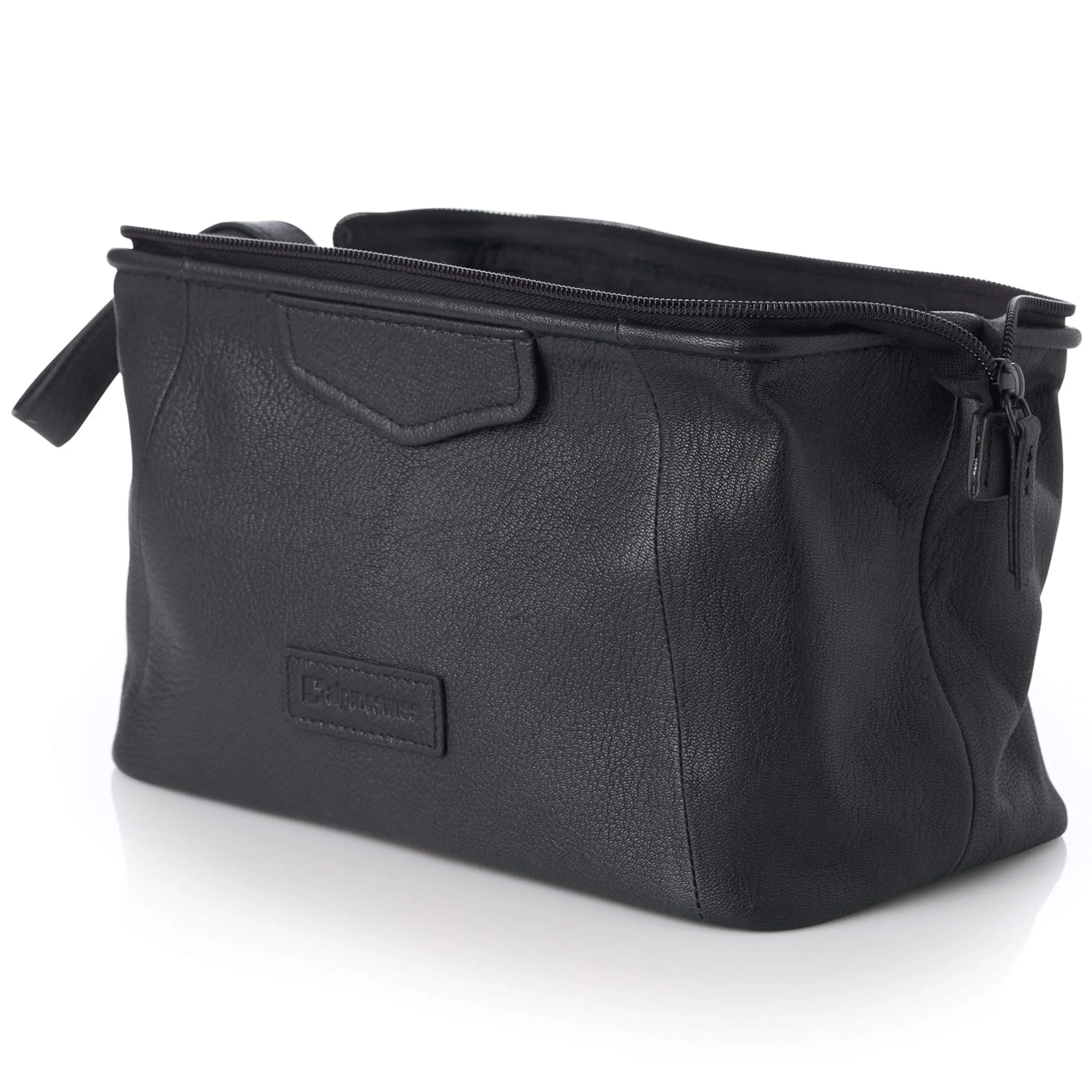 Alpine Swiss Lauter Toiletry Bag Genuine Leather Shaving Kit Dopp Kit Travel Case One Size Black