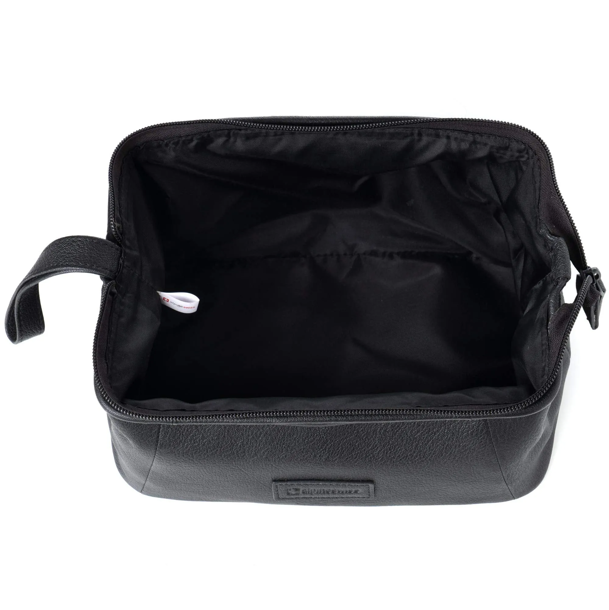 Alpine Swiss Lauter Toiletry Bag Genuine Leather Shaving Kit Dopp Kit Travel Case One Size Black
