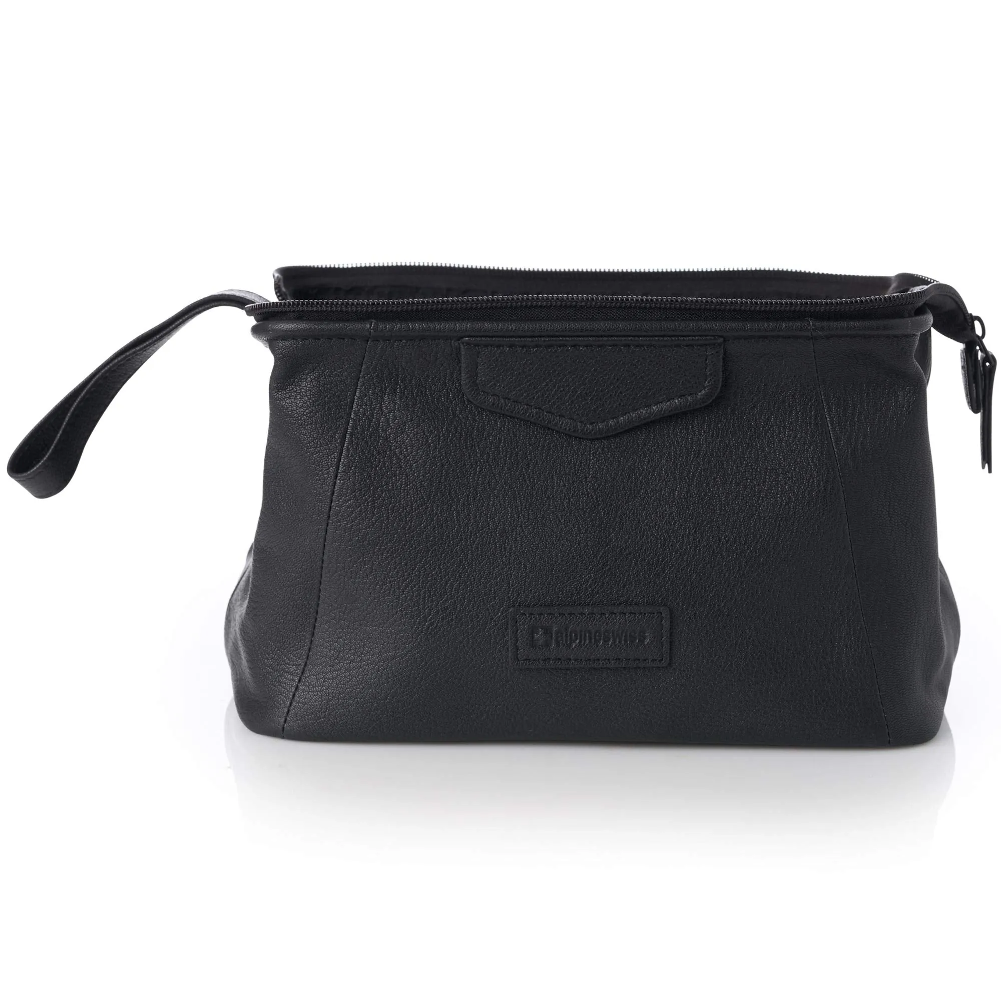 Alpine Swiss Lauter Toiletry Bag Genuine Leather Shaving Kit Dopp Kit Travel Case One Size Black