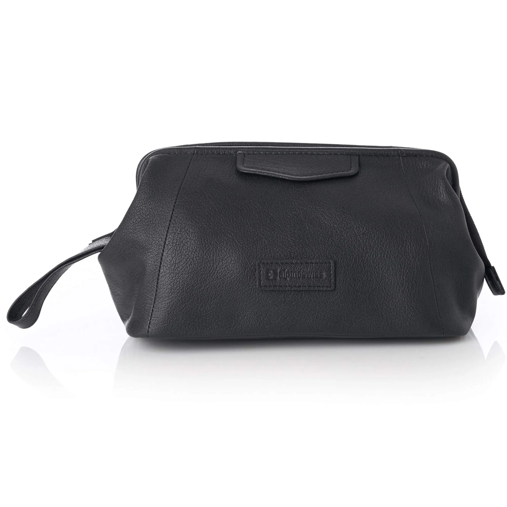 Alpine Swiss Lauter Toiletry Bag Genuine Leather Shaving Kit Dopp Kit Travel Case One Size Black