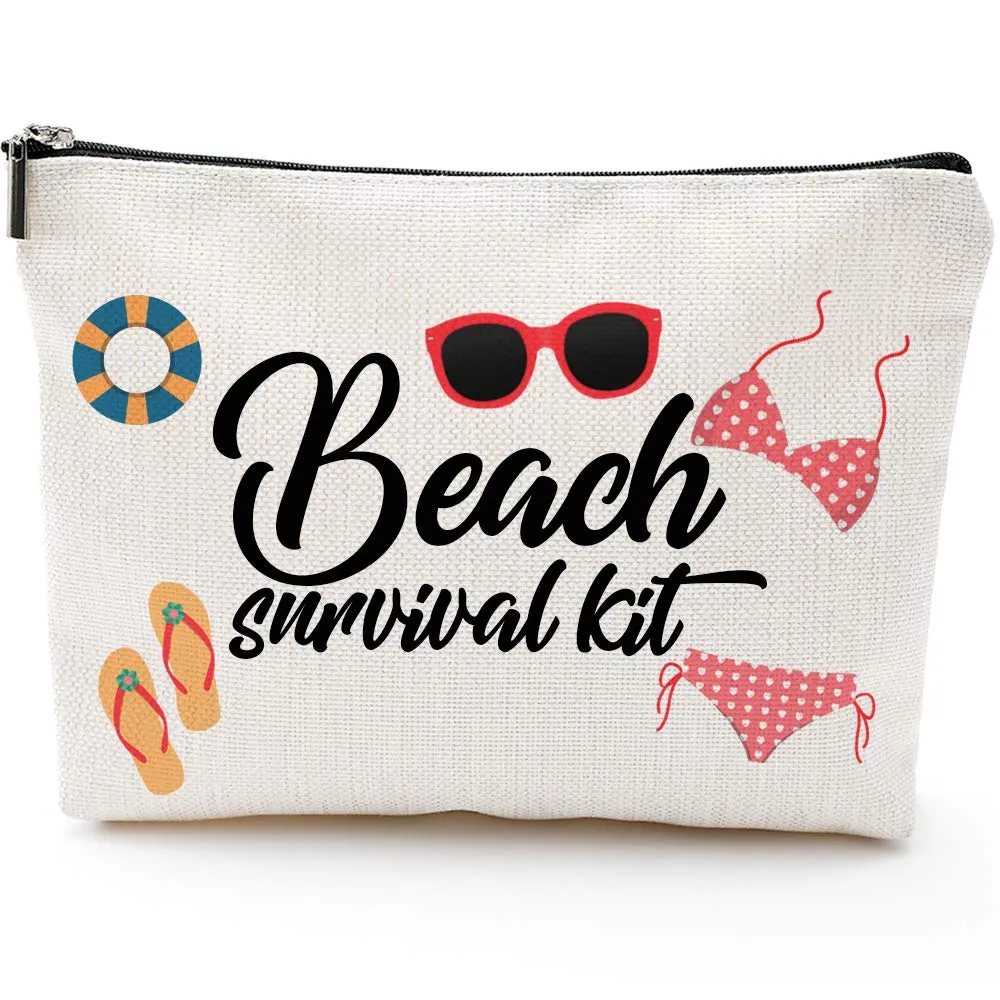Beach Survival Kit Cosmetic Bag for Women,Adorable Roomy Makeup Bags Travel Waterproof Toiletry Bag Accessories Organizer Gifts