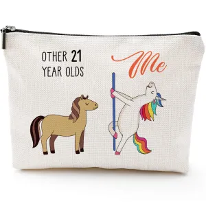 Blue Leaves 21st Birthday Gifts for Her-Unicorn 21 Years Olds-Gifts for Women, Sister, Daughter, BFF, Girlfriends, Carved Gifts-Makeup Bag