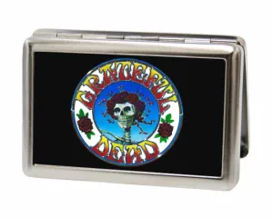 Business Card Holder - LARGE - Skull & Roses Circle FCG Black Color