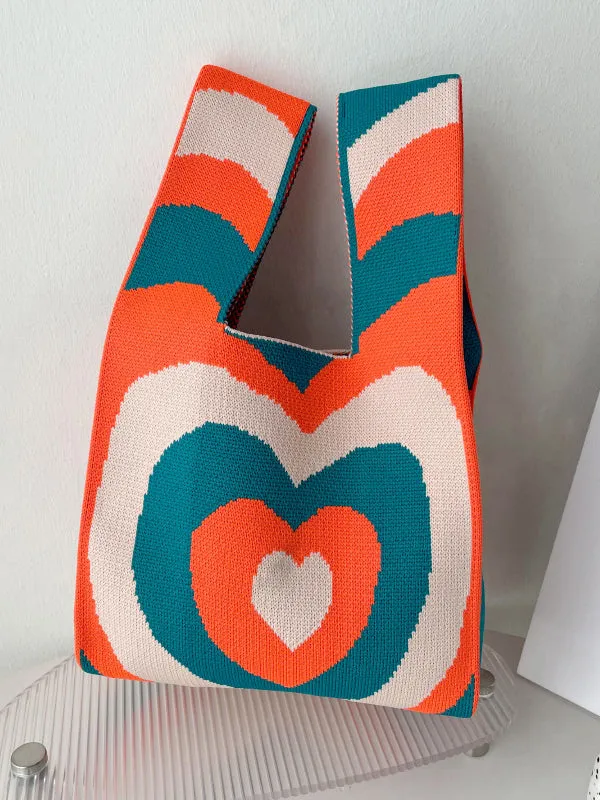 Casual Heart Print Contrast Color Bags Accessories Handbags
