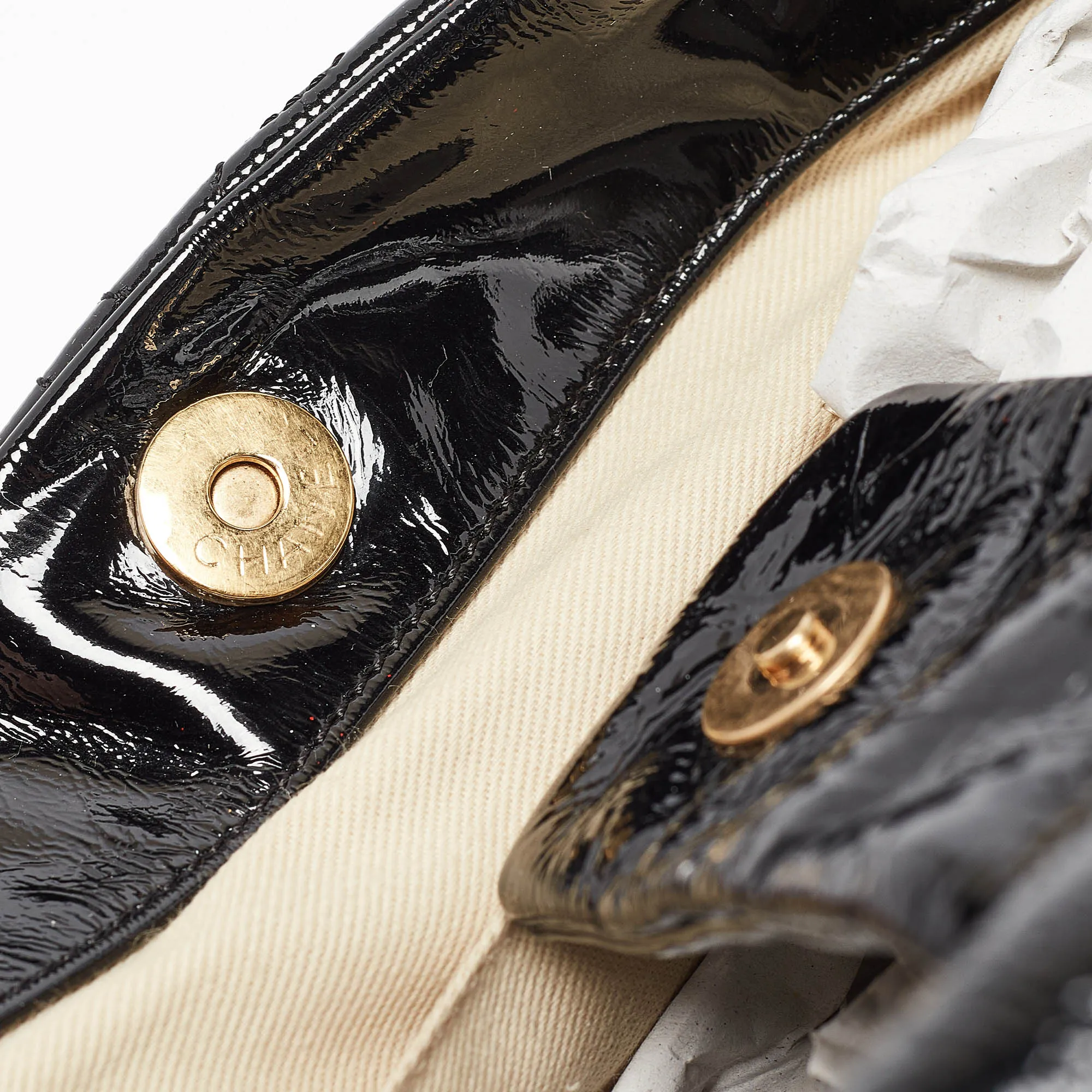 CHANEL Black Patent Leather Puzzle Accordion Flap Bag