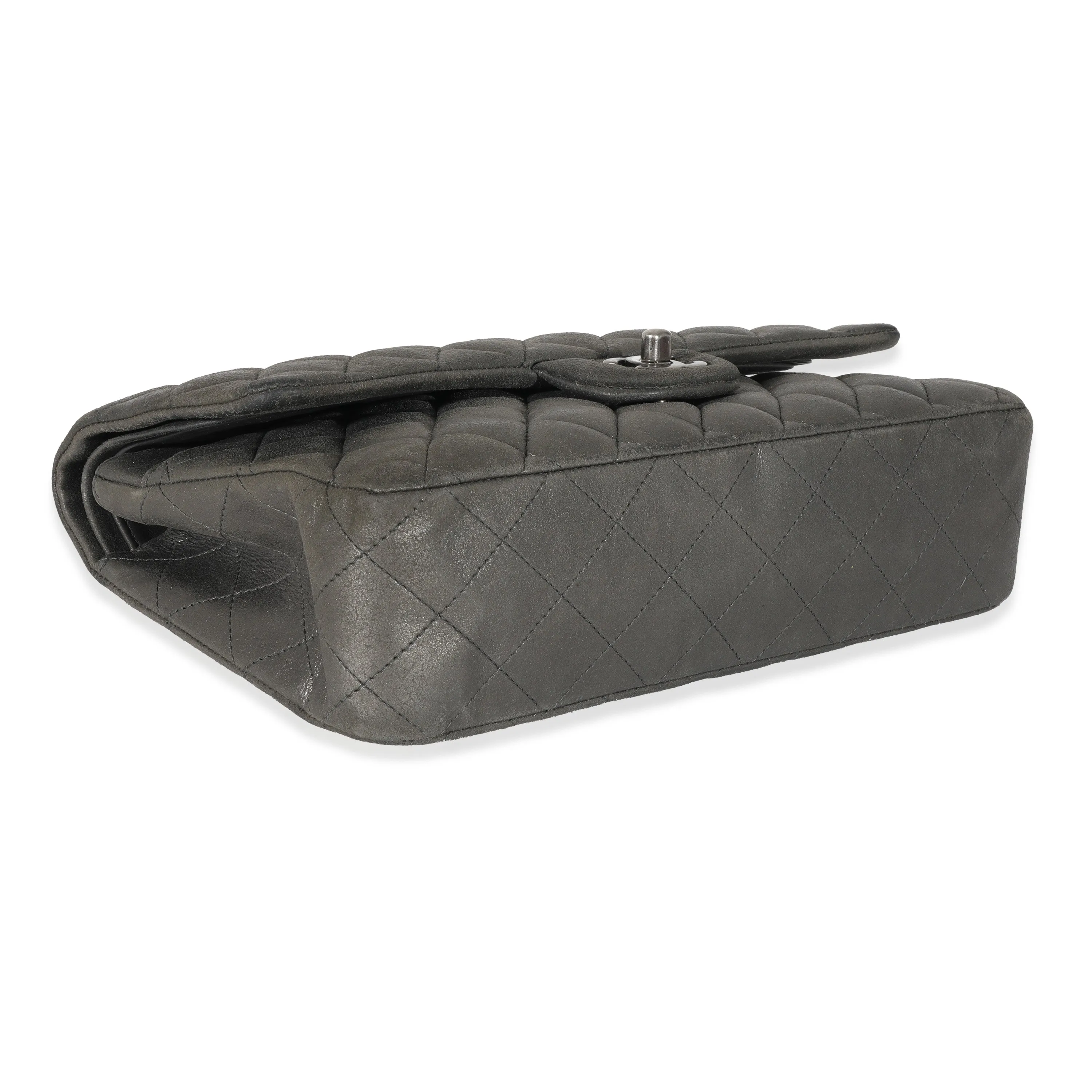 CHANEL Grey Metallic Nubuck Medium Classic Double Flap