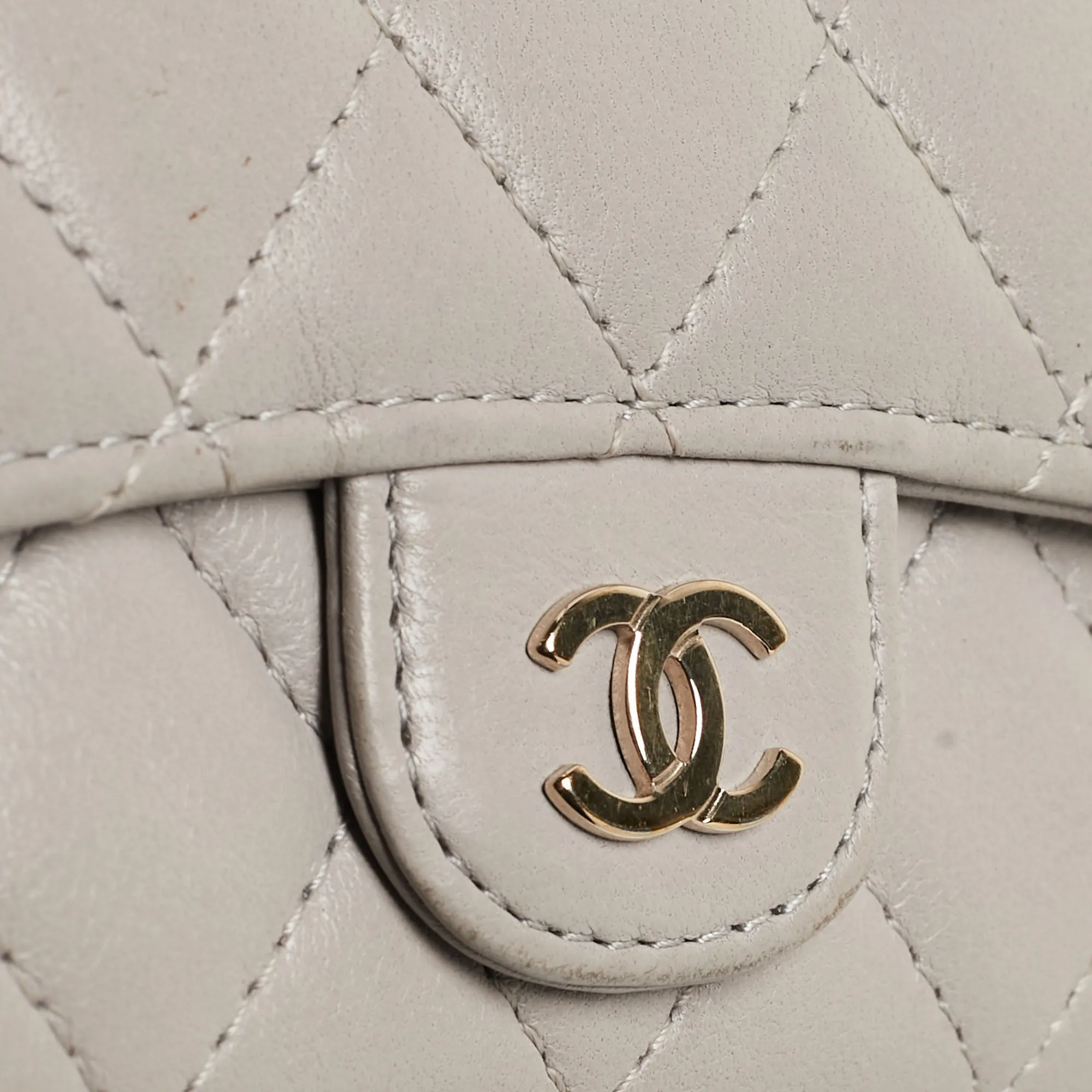 CHANEL Grey Quilted Leather Flap Card Holder