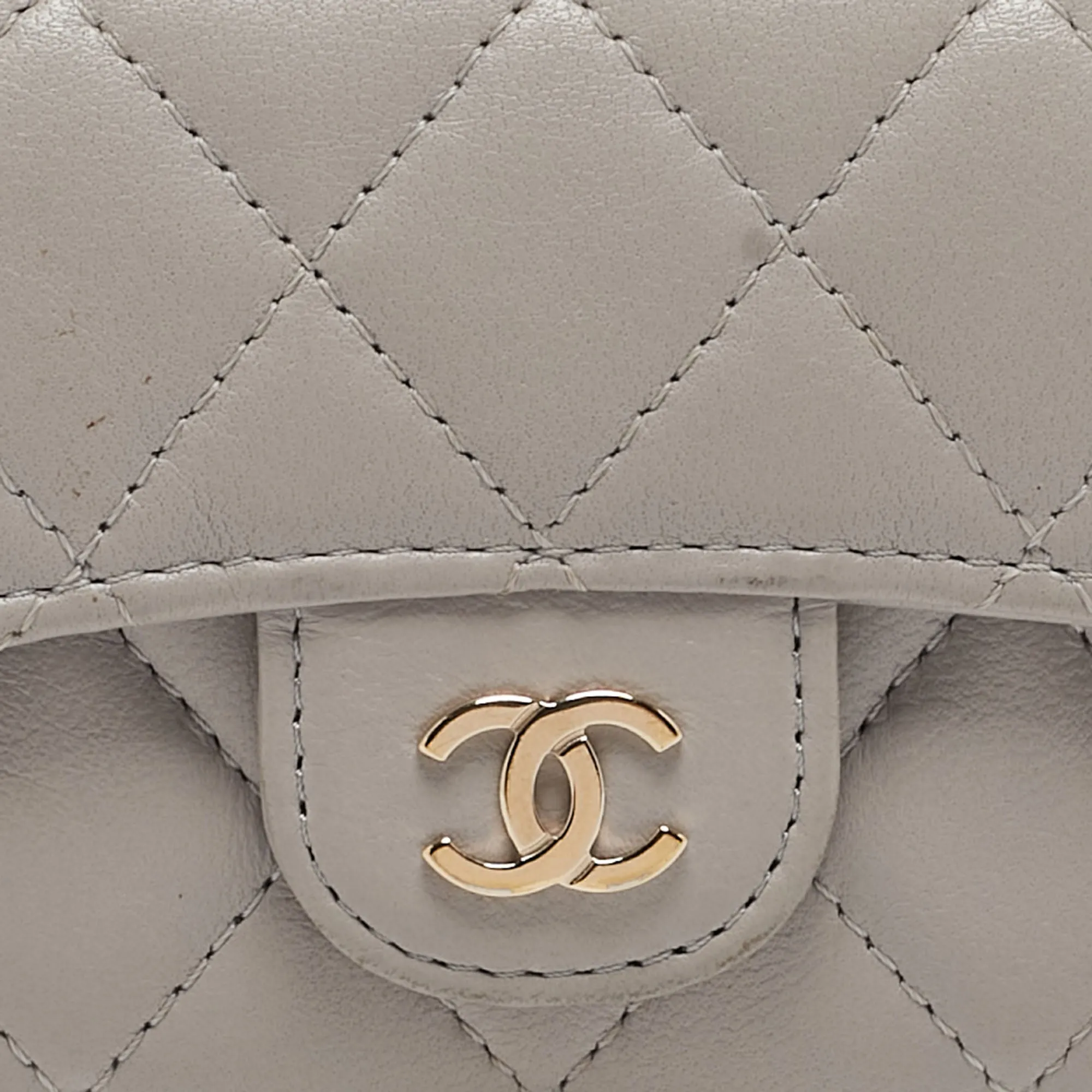 CHANEL Grey Quilted Leather Flap Card Holder