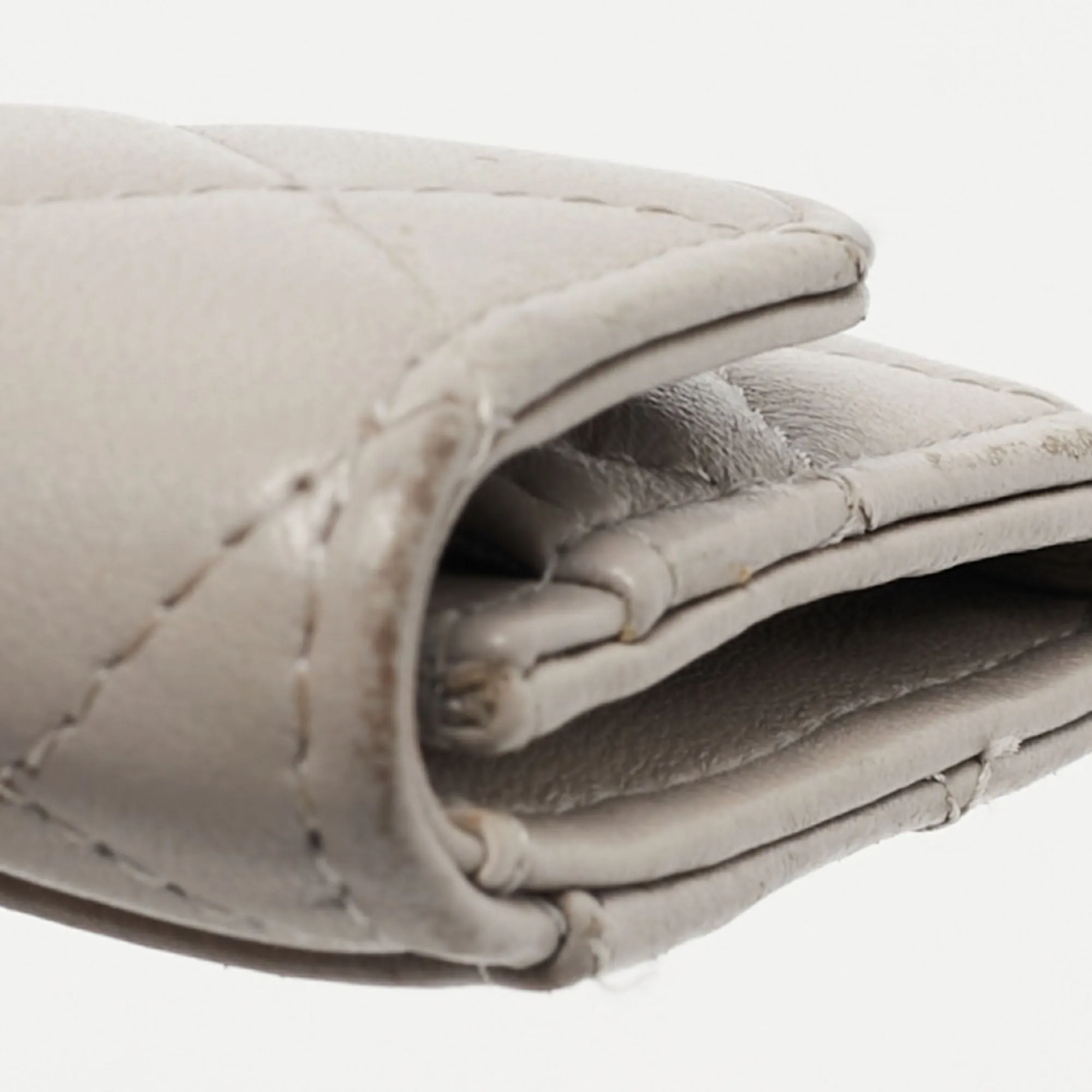 CHANEL Grey Quilted Leather Flap Card Holder