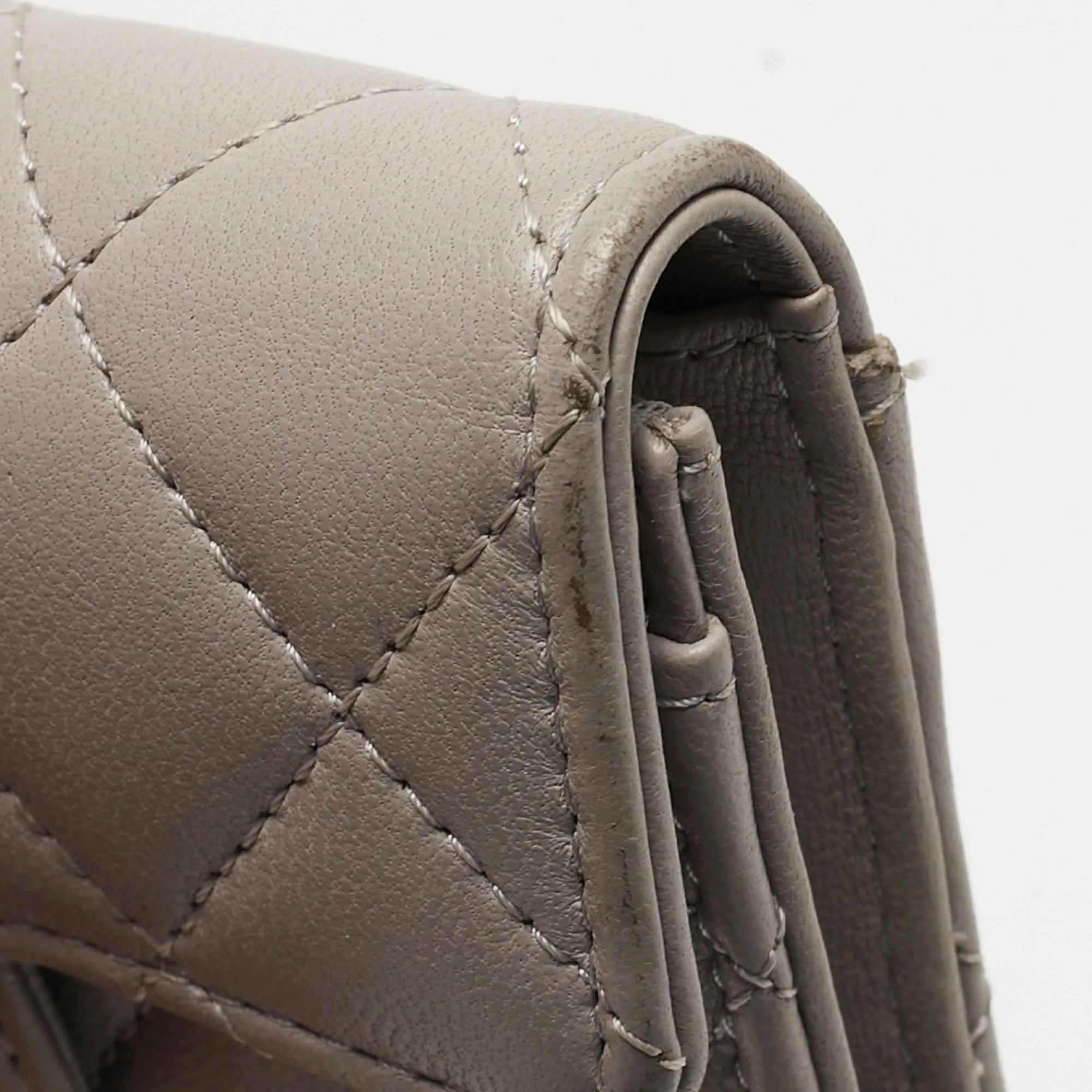 CHANEL Grey Quilted Leather Flap Card Holder