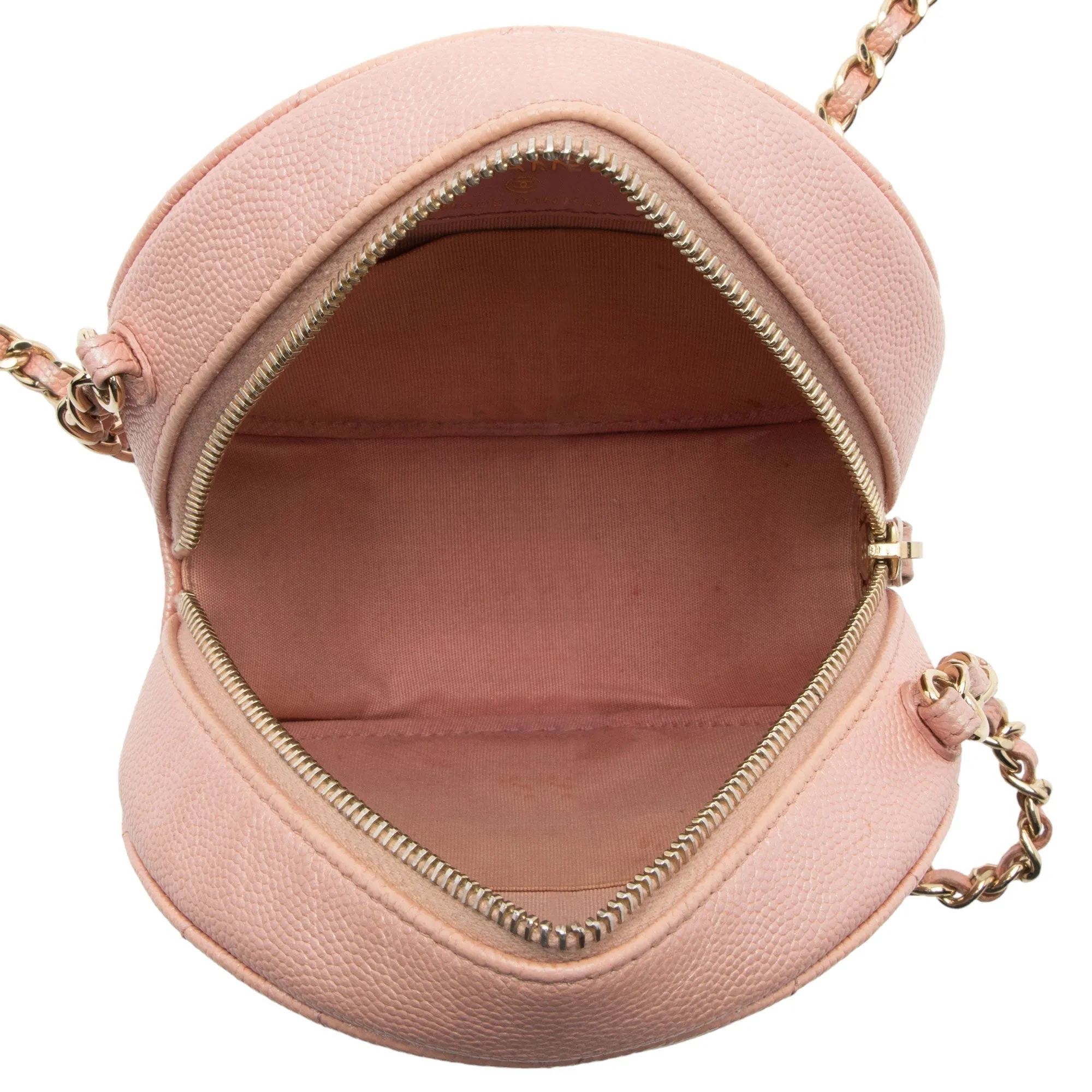 Chanel Iridescent Caviar Leather Mother of Pearl CC Round Clutch with Chain (SHF-YKChQe)