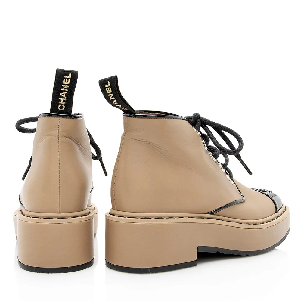 Chanel Leather Platform Combat Boots - Size 6.5 / 36.5 (SHF-19312)
