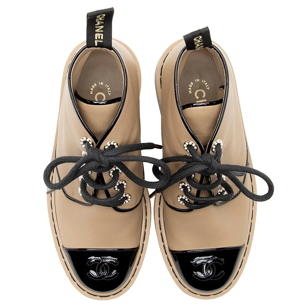 Chanel Leather Platform Combat Boots - Size 6.5 / 36.5 (SHF-19312)