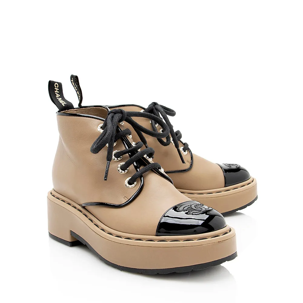 Chanel Leather Platform Combat Boots - Size 6.5 / 36.5 (SHF-19312)