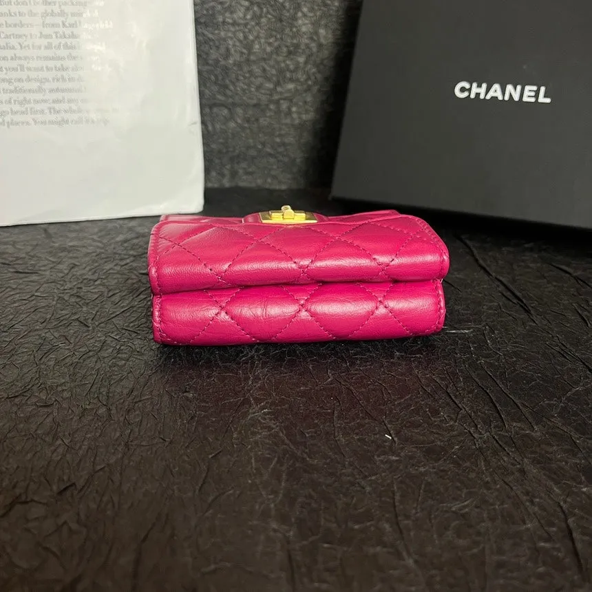 Chanel Rose Red 2.55 Gold Buckle Wallet 10.5cm