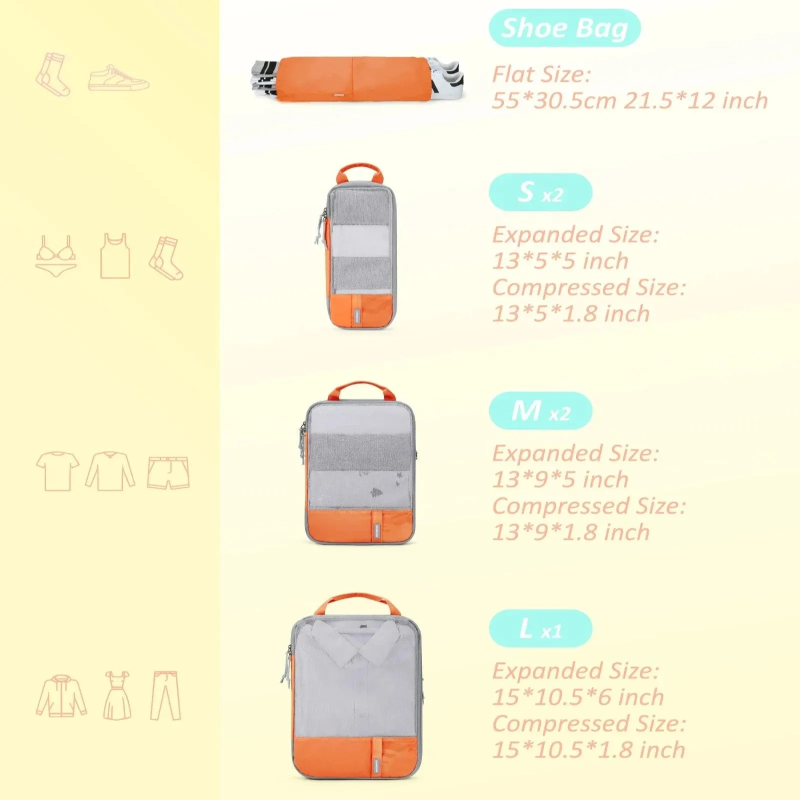Compression Packing Cubes for Travel Durable Luggage Organizer