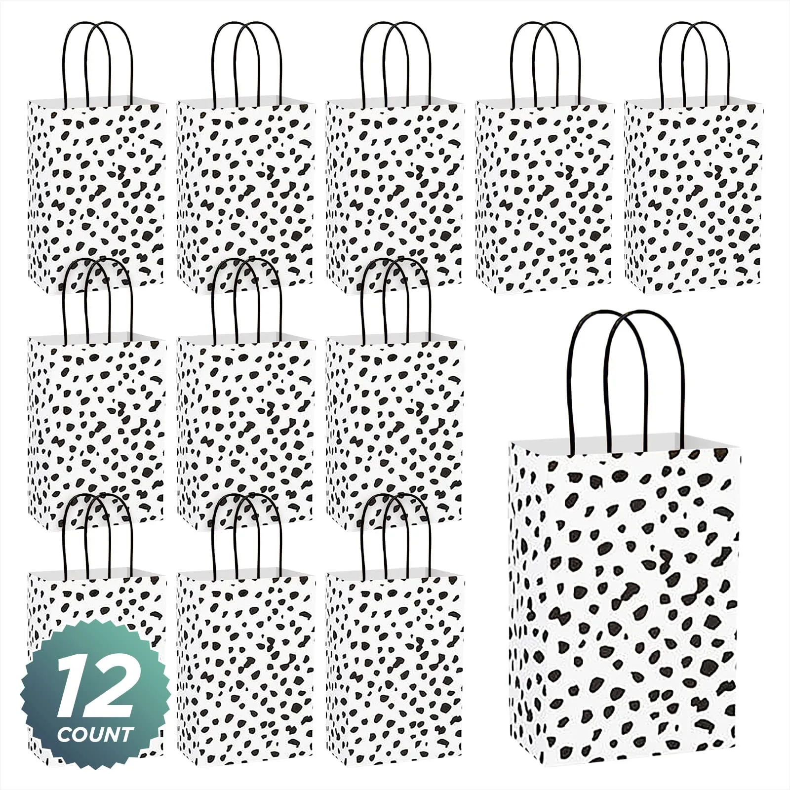 Dalmation Dot Print Paper Gift Bags and Party Favor Bags, Small 5.25x3.5x8.25" (12 Pack)