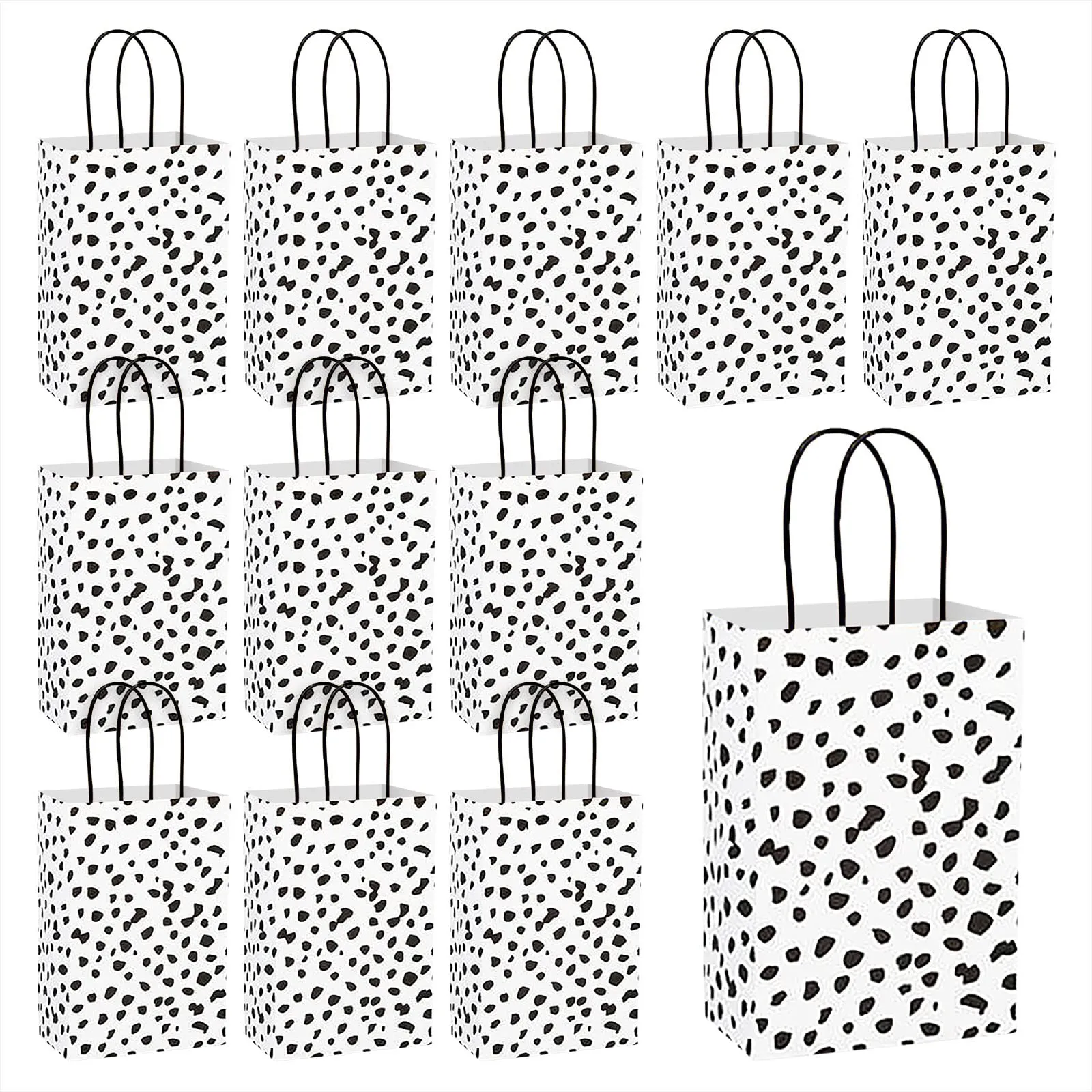 Dalmation Dot Print Paper Gift Bags and Party Favor Bags, Small 5.25x3.5x8.25" (12 Pack)