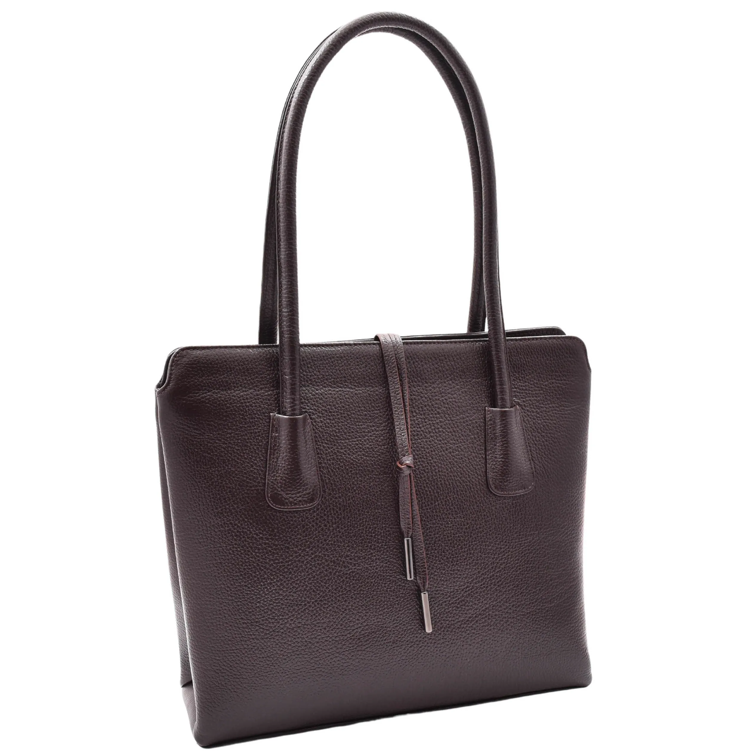 DR590 Women's Stylish Zip Opening Tote Large Shoulder Bag Brown