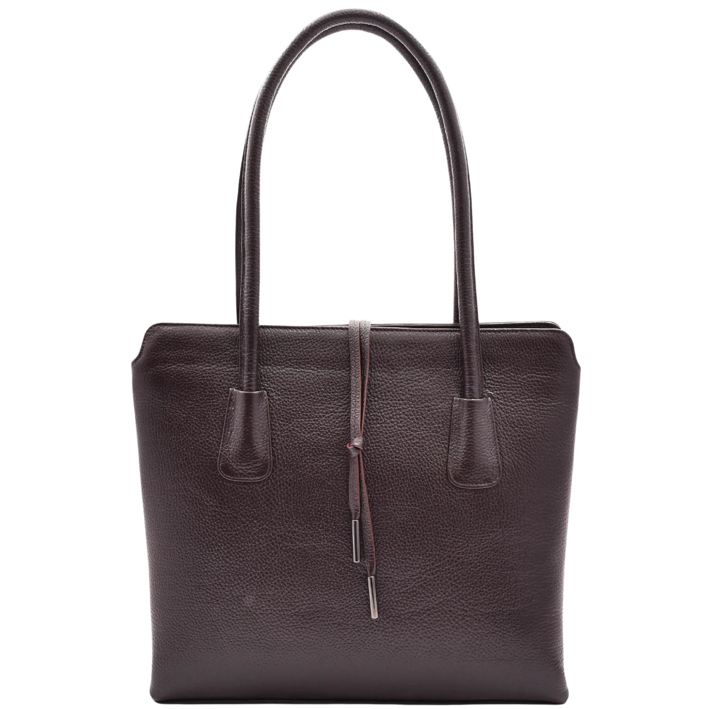 DR590 Women's Stylish Zip Opening Tote Large Shoulder Bag Brown