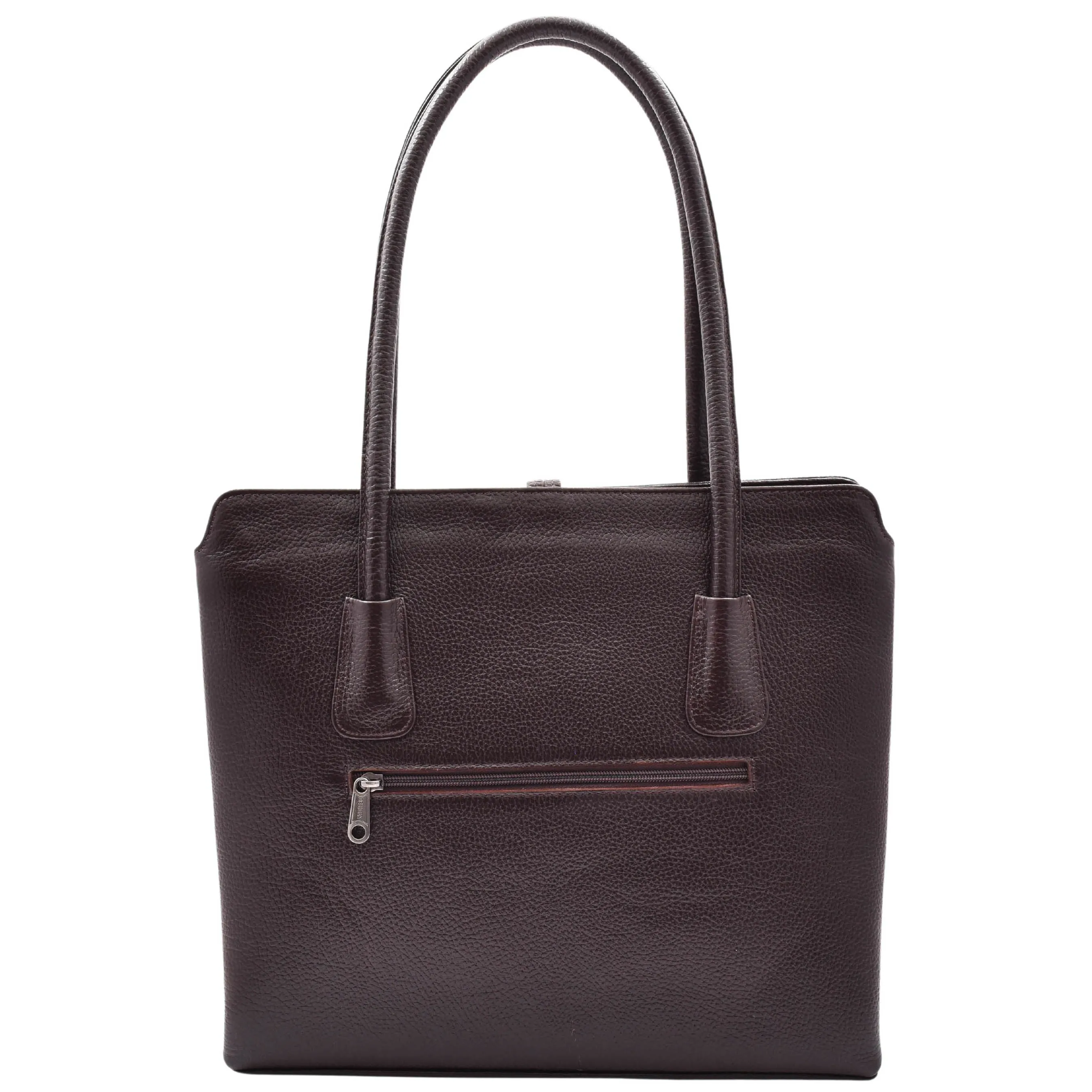 DR590 Women's Stylish Zip Opening Tote Large Shoulder Bag Brown