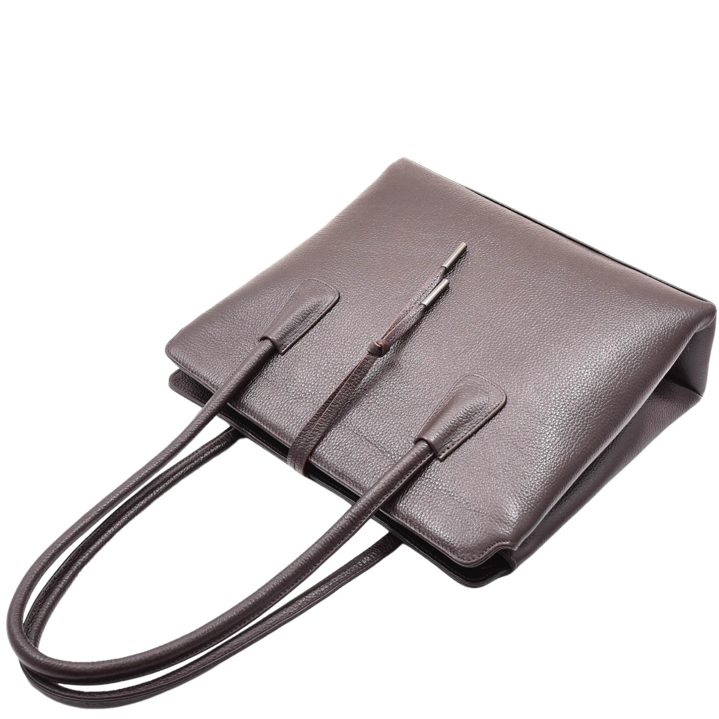 DR590 Women's Stylish Zip Opening Tote Large Shoulder Bag Brown
