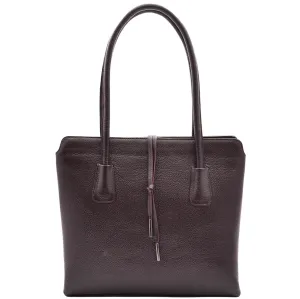 DR590 Women's Stylish Zip Opening Tote Large Shoulder Bag Brown