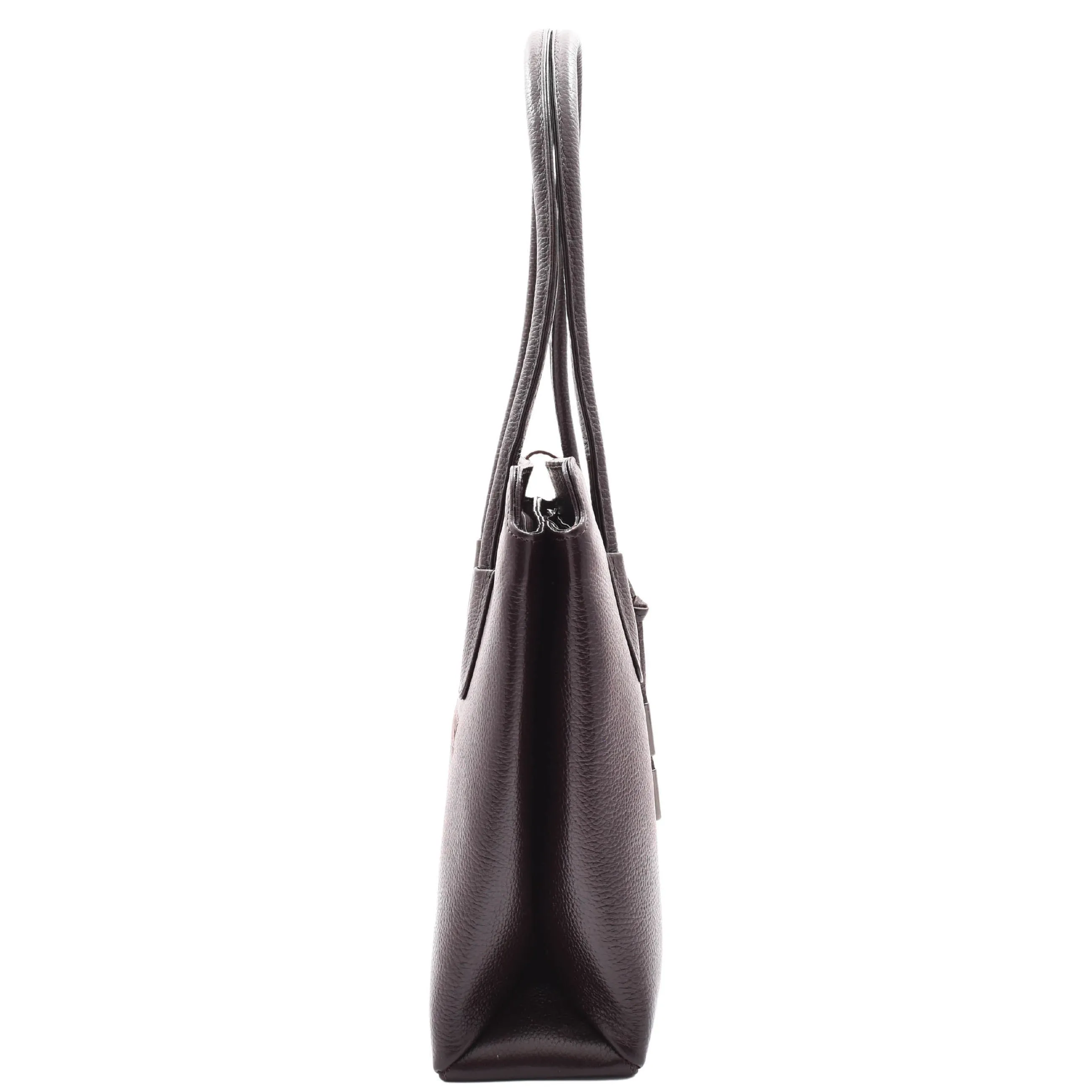 DR590 Women's Stylish Zip Opening Tote Large Shoulder Bag Brown