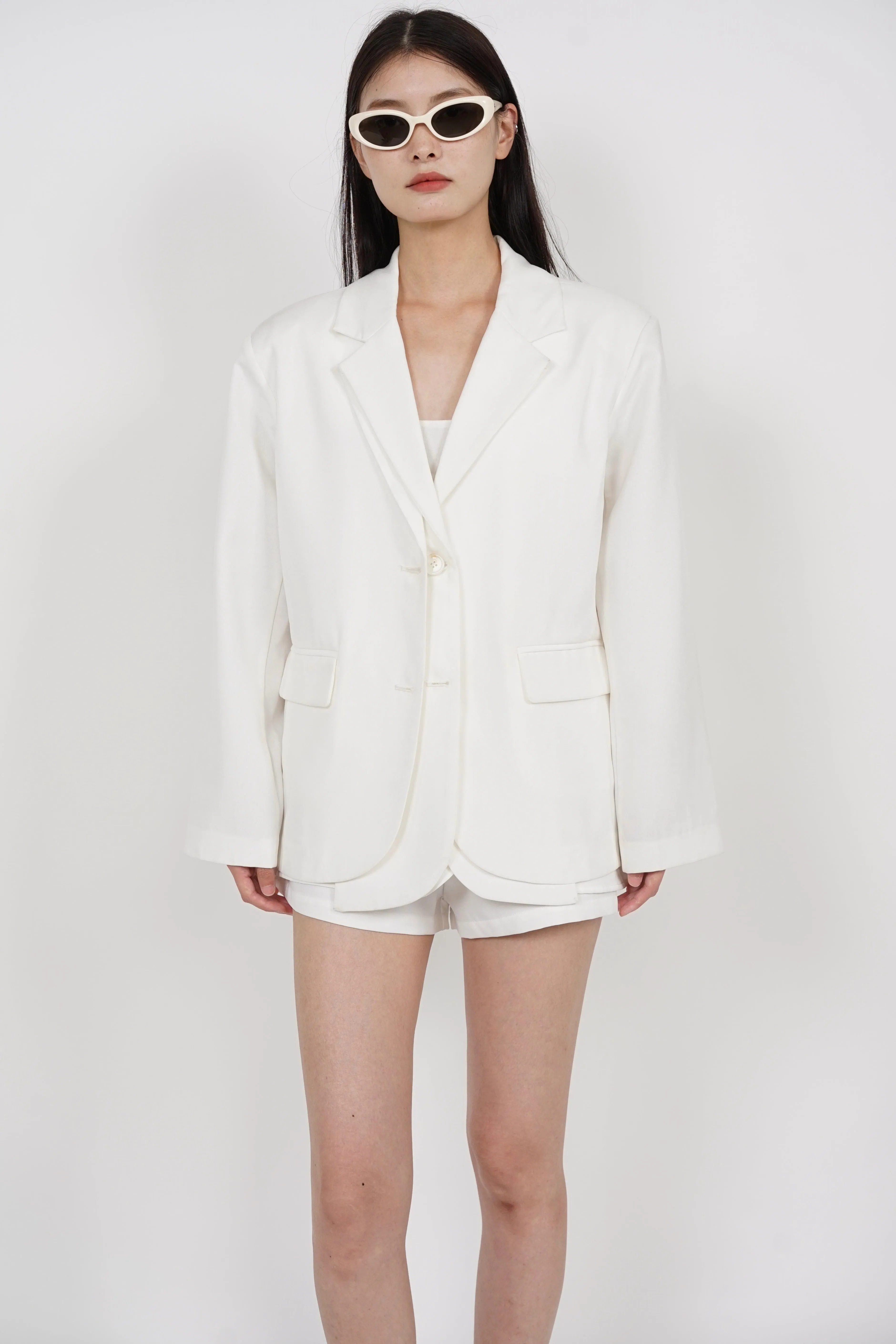 Dual Lapel Blazer in White