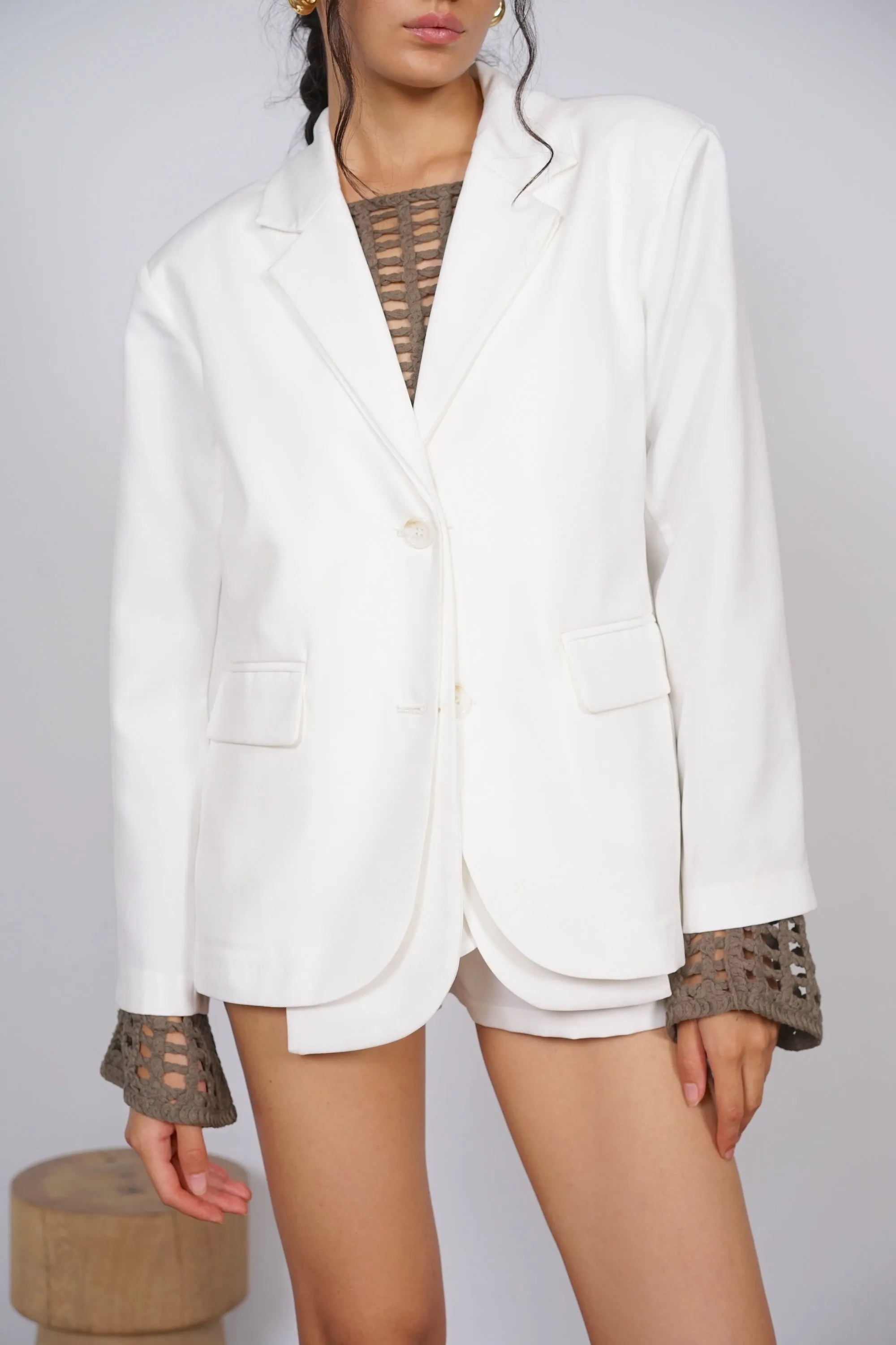 Dual Lapel Blazer in White