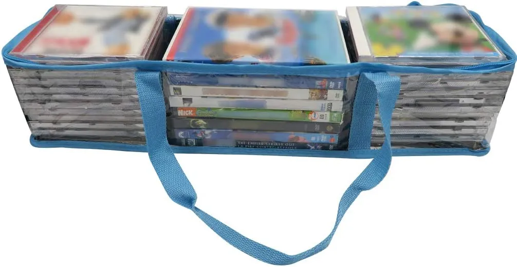 Evelots CD/DVD Storage Bag-2 in 1-Hold 24 CDs/8 DVDs Each Bag-Blue Stripe-Set of 2