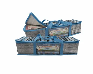 Evelots CD/DVD Storage Bag-2 in 1-Hold 24 CDs/8 DVDs Each Bag-Blue Stripe-Set of 2