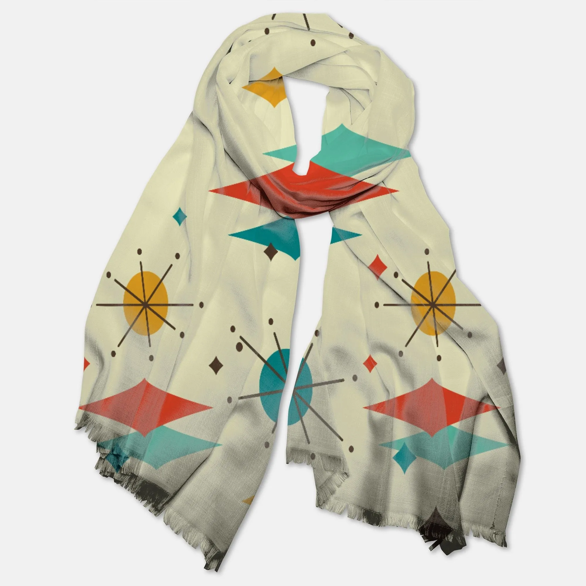 Franciscan Diamond Starburst Pashmina Scarf, Mid Century Modern Shawl