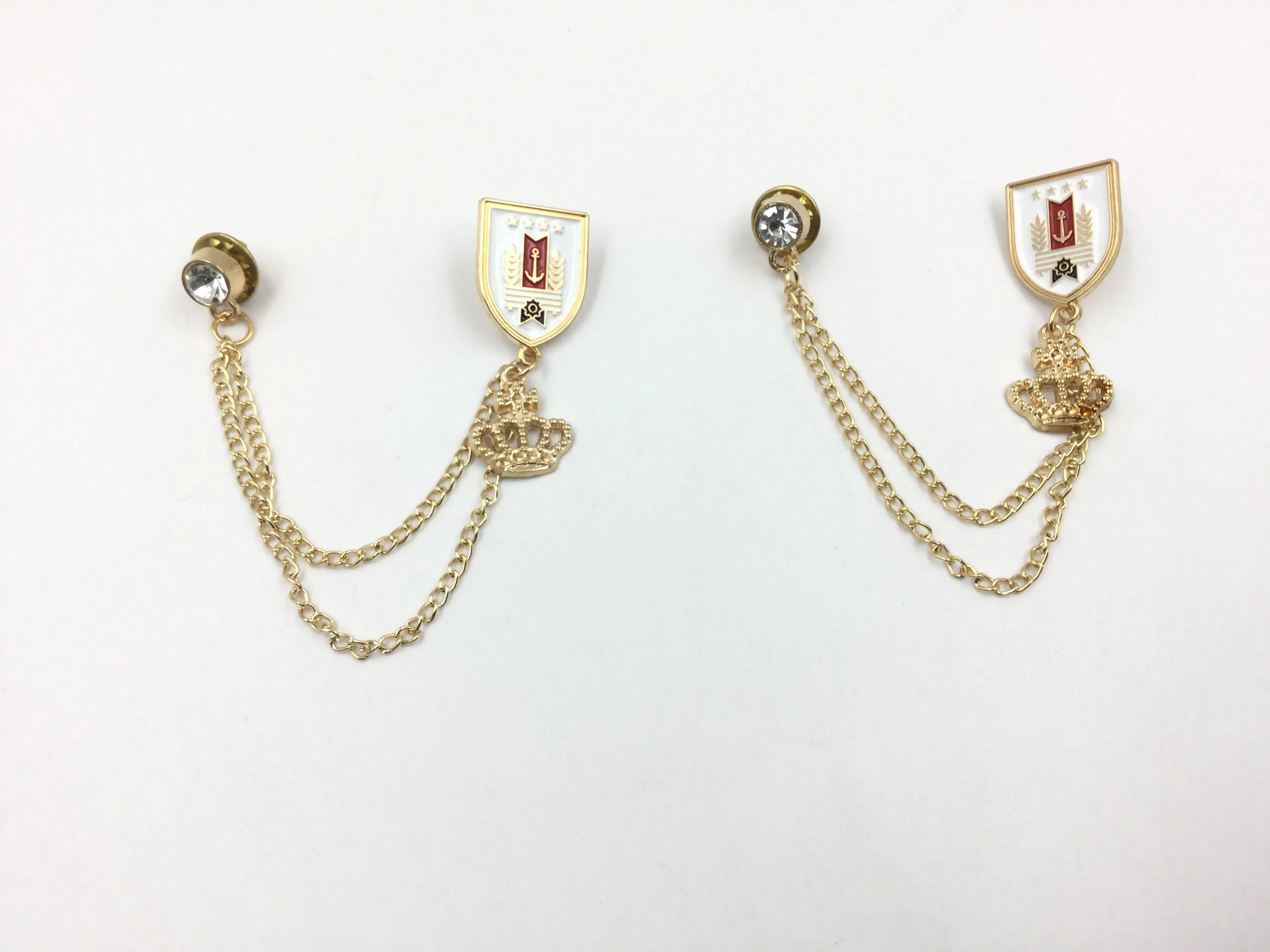 Golden Crown Chain Hanging Brooch With Stone