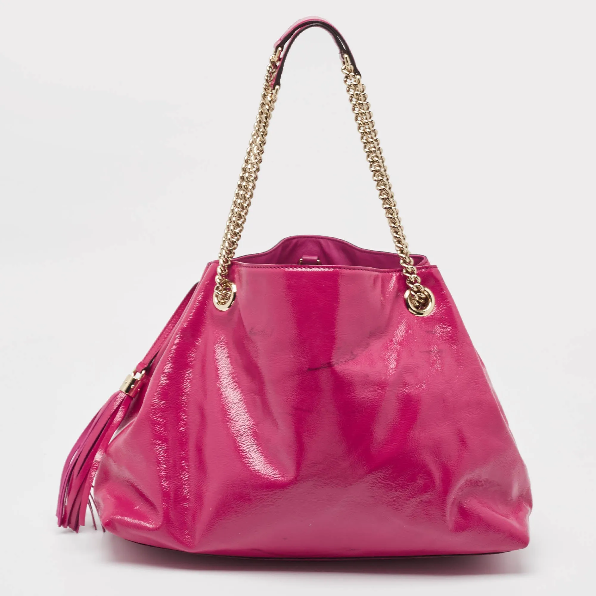 Gucci Magenta Patent Leather Medium Soho Chain Tote