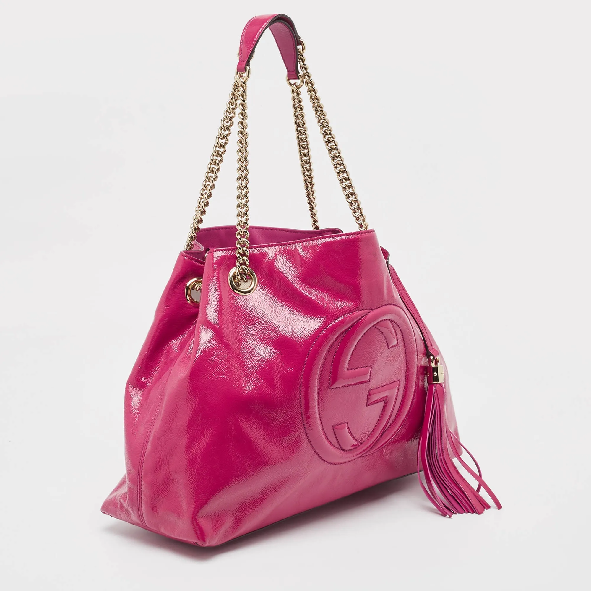 Gucci Magenta Patent Leather Medium Soho Chain Tote