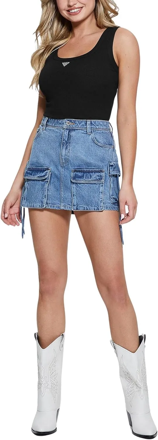 GUESS Women's Eco Sleeveless Triangle Bling Rib Tank