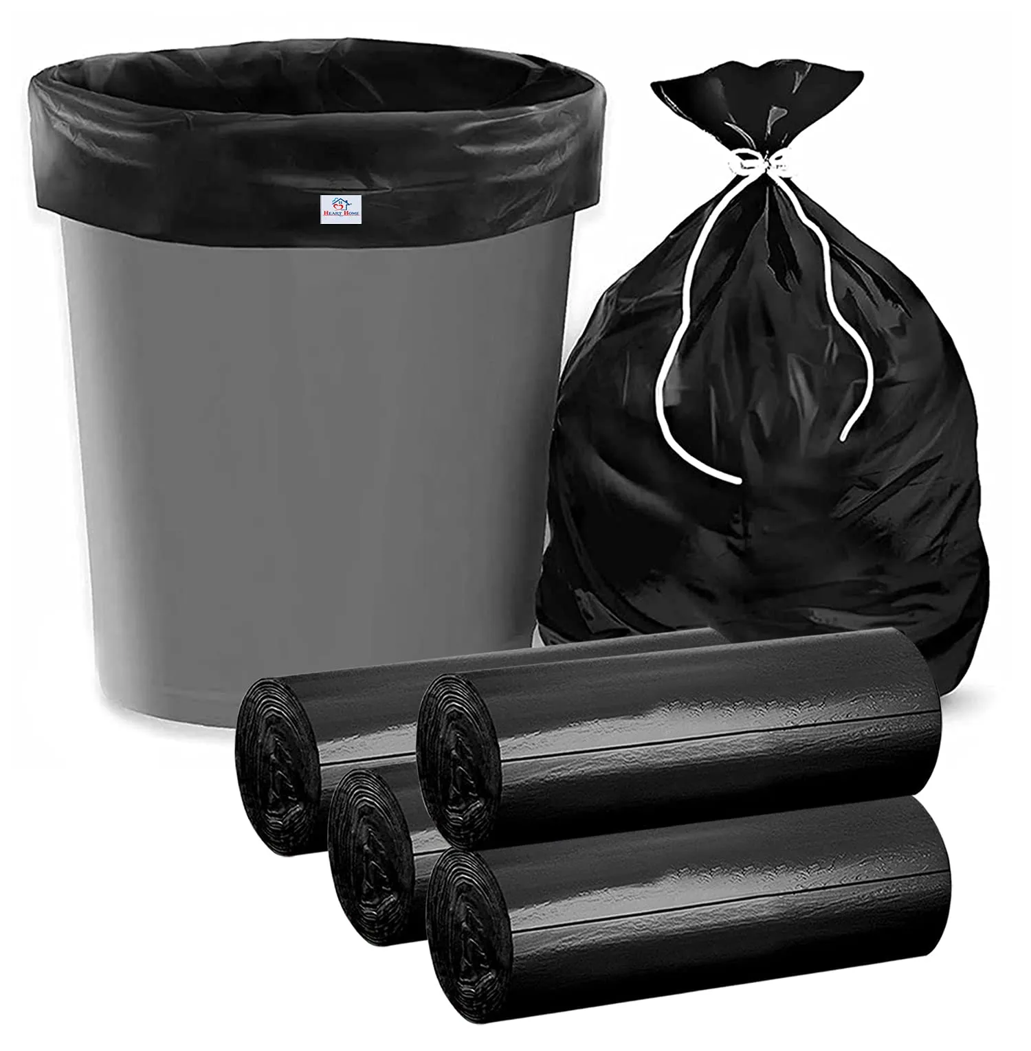 Heart Home Medium 120 Garbage Bags/Dustbin Bags, 19x21 Inches (Black)-HS41HEARTHH24027