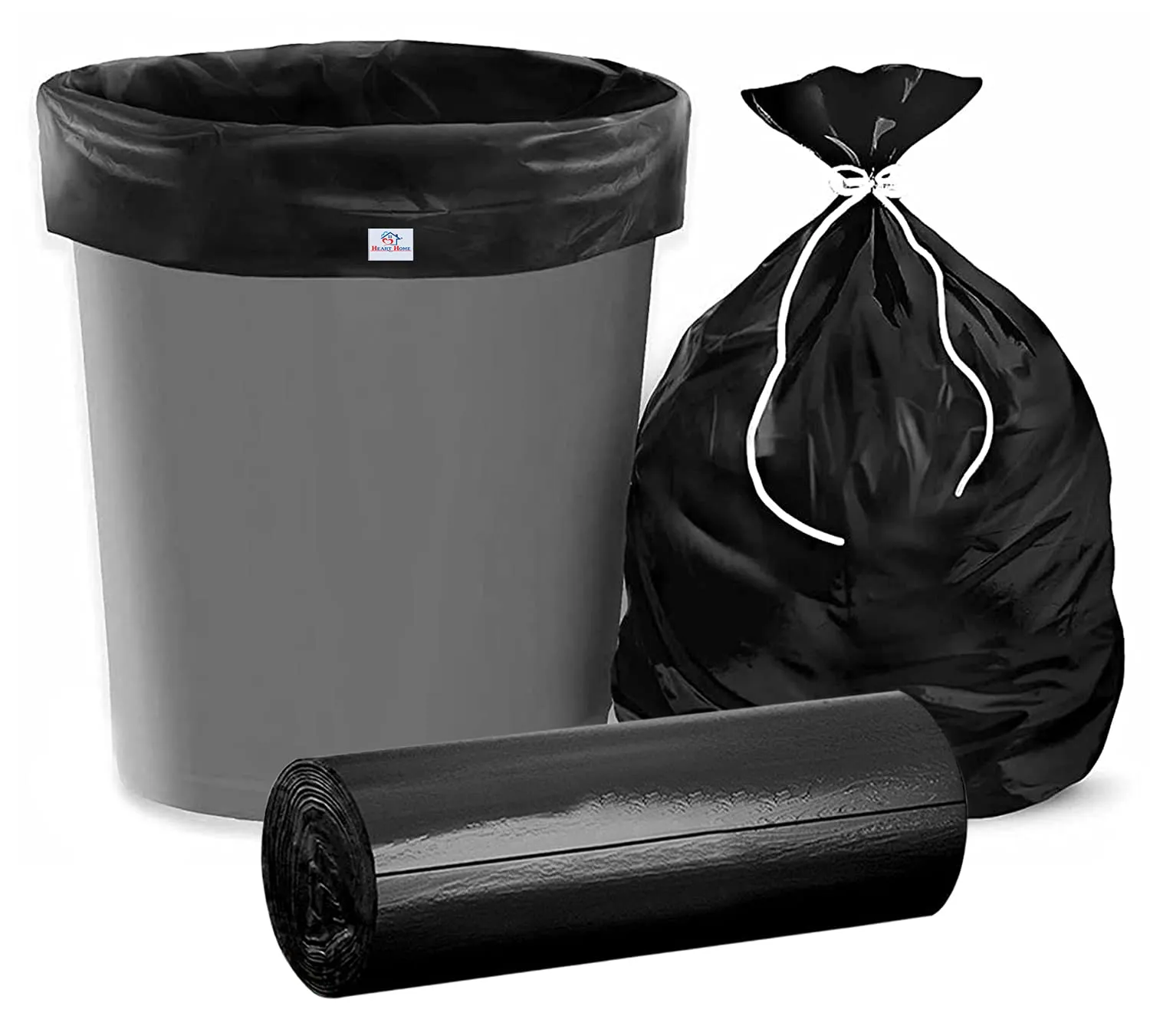 Heart Home Small 60 Biodegradable Garbage Bags, Dustbin Bags, Trash Bags For Kitchen, Office, Warehouse, Pantry or Washroom, 17x19 Inches (Black)-HS41HEARTHH24002