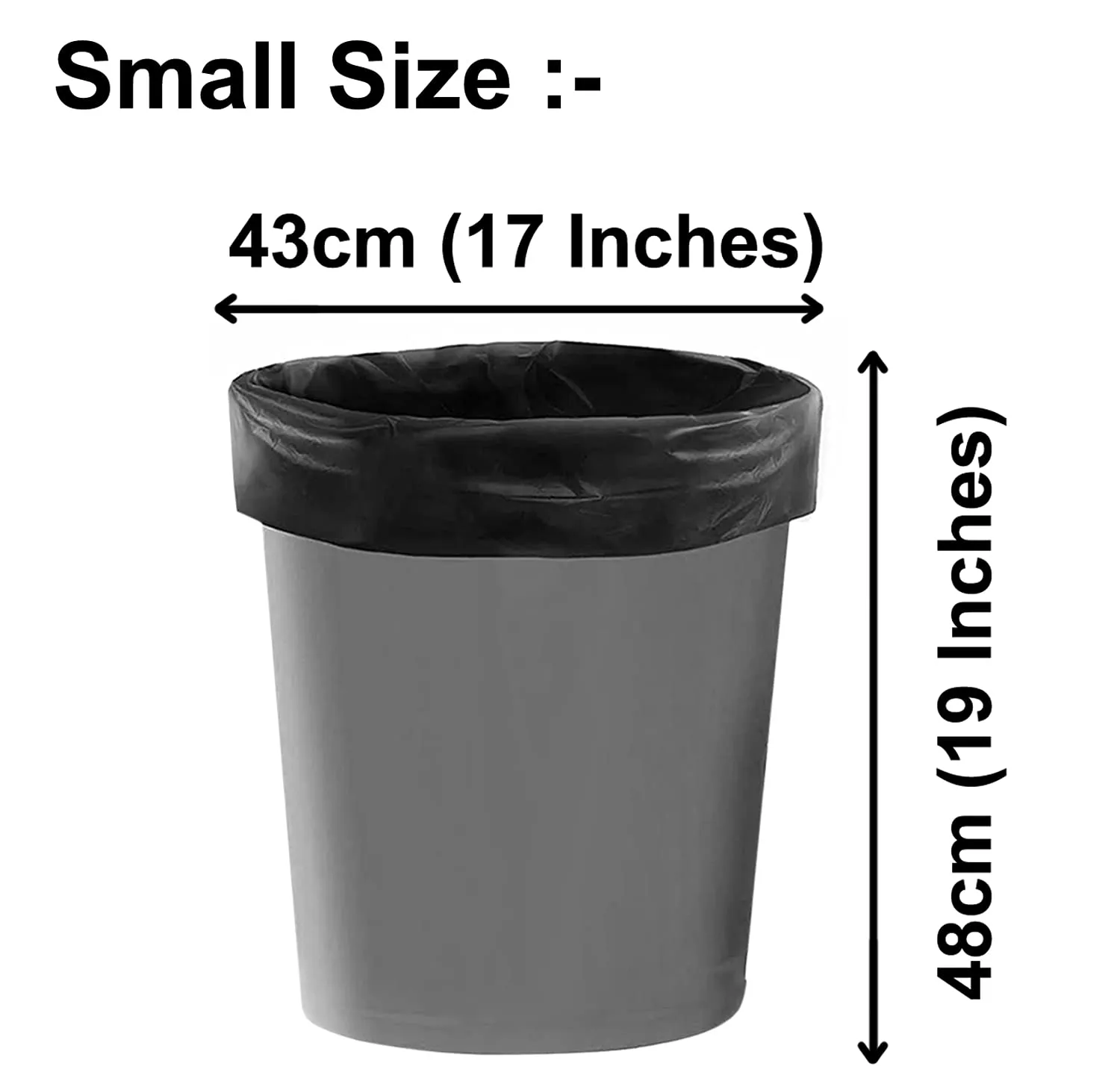 Heart Home Small 60 Biodegradable Garbage Bags, Dustbin Bags, Trash Bags For Kitchen, Office, Warehouse, Pantry or Washroom, 17x19 Inches (Black)-HS41HEARTHH24002