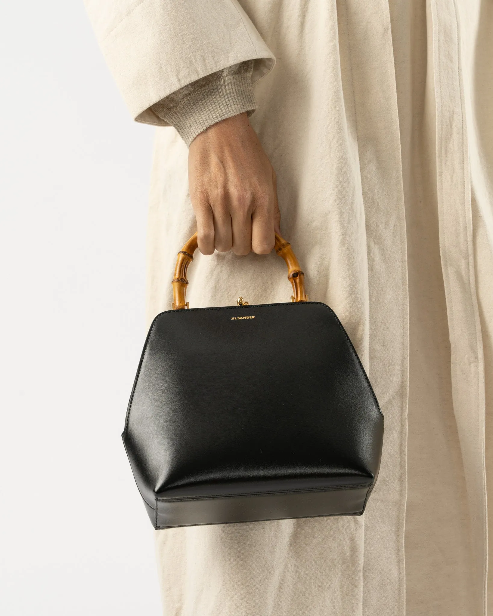 Jil Sander Goji Small Bamboo Top-Handle Bag in Black