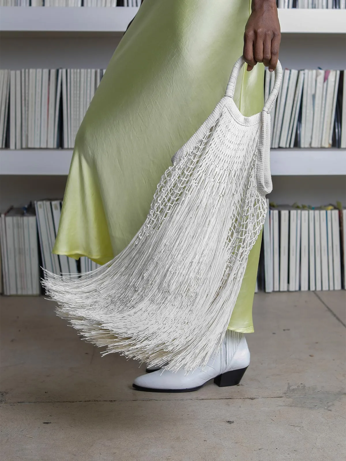Large Fringe Tote | White