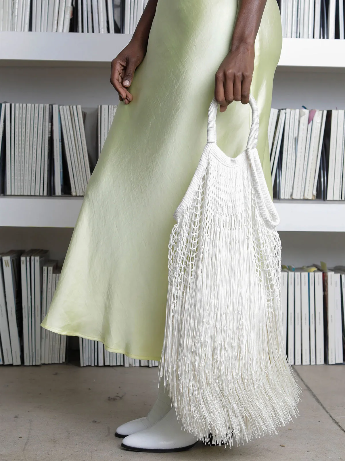 Large Fringe Tote | White