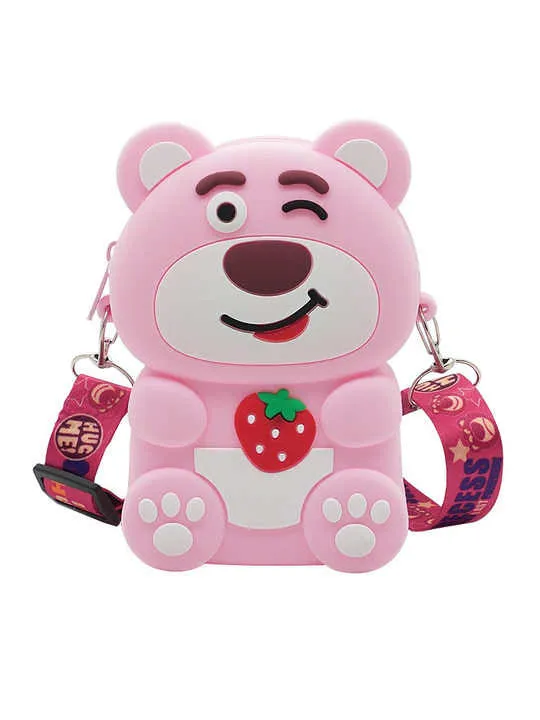 Lots-o’-Huggin’ Bear Silicone Cartoon Coin Purse – Cute Anime Children’s Shoulder Bag with Card Pendant