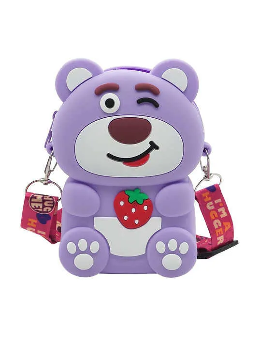 Lots-o’-Huggin’ Bear Silicone Cartoon Coin Purse – Cute Anime Children’s Shoulder Bag with Card Pendant